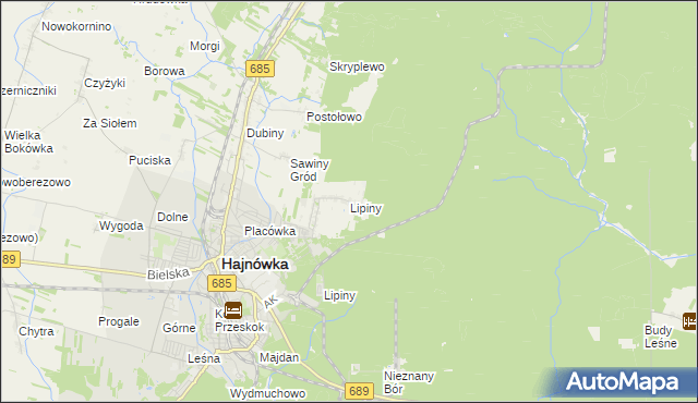 mapa Lipiny gmina Hajnówka, Lipiny gmina Hajnówka na mapie Targeo