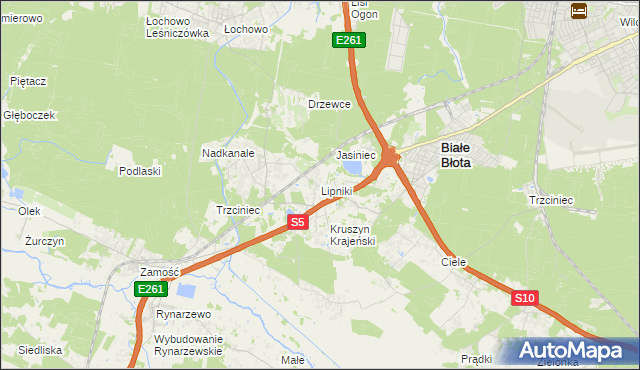 mapa Lipniki gmina Białe Błota, Lipniki gmina Białe Błota na mapie Targeo