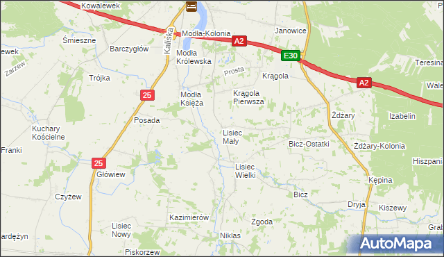 mapa Lisiec Mały, Lisiec Mały na mapie Targeo