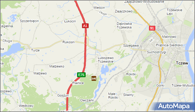 mapa Lubiszewo Tczewskie, Lubiszewo Tczewskie na mapie Targeo