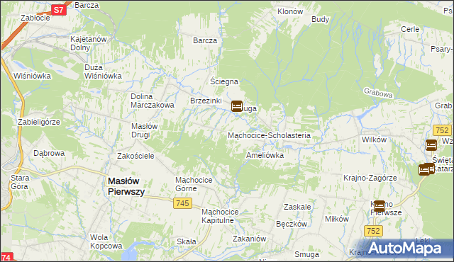 mapa Mąchocice-Scholasteria, Mąchocice-Scholasteria na mapie Targeo