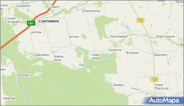 mapa Mała Wola gmina Czerniewice, Mała Wola gmina Czerniewice na mapie Targeo