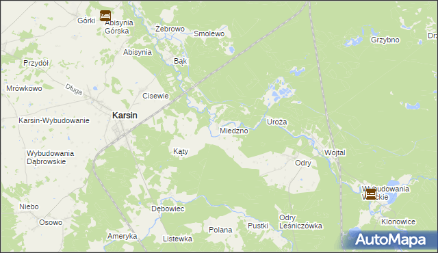 mapa Miedzno gmina Karsin, Miedzno gmina Karsin na mapie Targeo