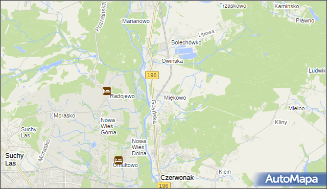 mapa Miękowo gmina Czerwonak, Miękowo gmina Czerwonak na mapie Targeo