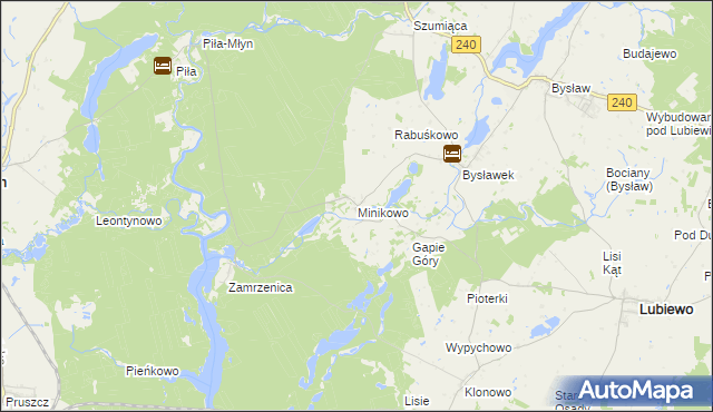 mapa Minikowo gmina Lubiewo, Minikowo gmina Lubiewo na mapie Targeo