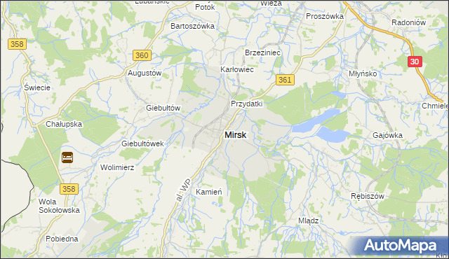 mapa Mirsk, Mirsk na mapie Targeo