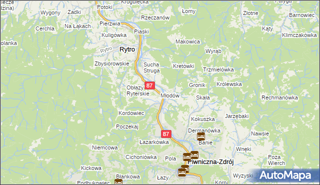 mapa Młodów gmina Piwniczna-Zdrój, Młodów gmina Piwniczna-Zdrój na mapie Targeo