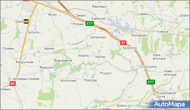 mapa Młyńsk gmina Płońsk, Młyńsk gmina Płońsk na mapie Targeo