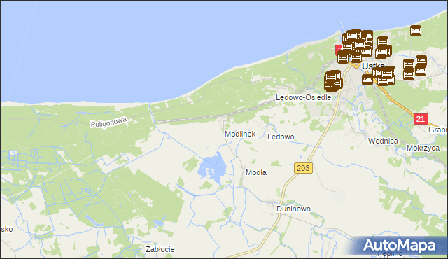 mapa Modlinek gmina Ustka, Modlinek gmina Ustka na mapie Targeo