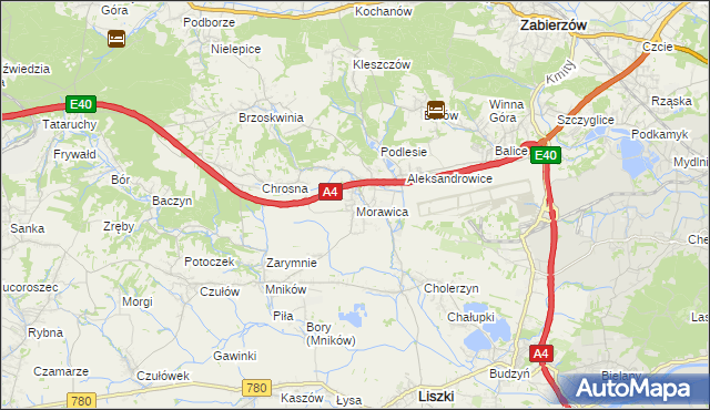 mapa Morawica gmina Liszki, Morawica gmina Liszki na mapie Targeo