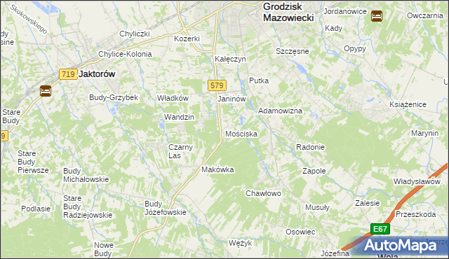 mapa Mościska gmina Grodzisk Mazowiecki, Mościska gmina Grodzisk Mazowiecki na mapie Targeo