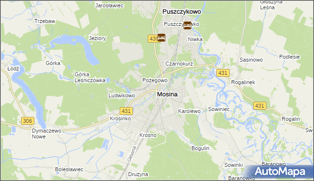 mapa Mosina powiat poznański, Mosina powiat poznański na mapie Targeo