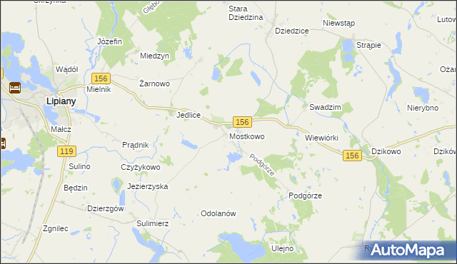 mapa Mostkowo gmina Barlinek, Mostkowo gmina Barlinek na mapie Targeo