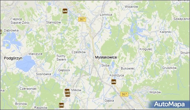 mapa Mysłakowice, Mysłakowice na mapie Targeo