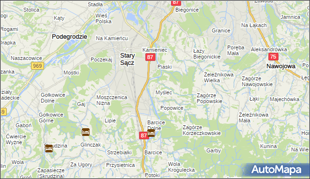 mapa Myślec, Myślec na mapie Targeo