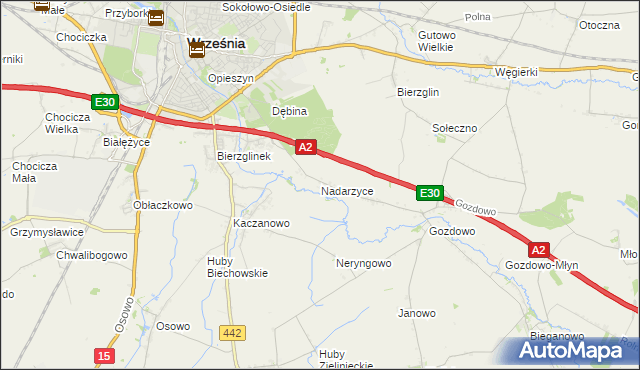 mapa Nadarzyce gmina Września, Nadarzyce gmina Września na mapie Targeo