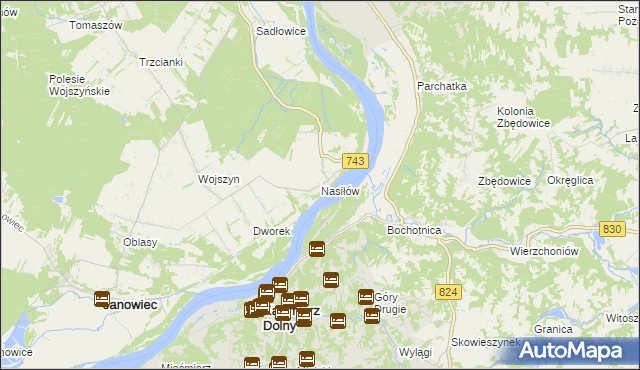 mapa Nasiłów gmina Janowiec, Nasiłów gmina Janowiec na mapie Targeo