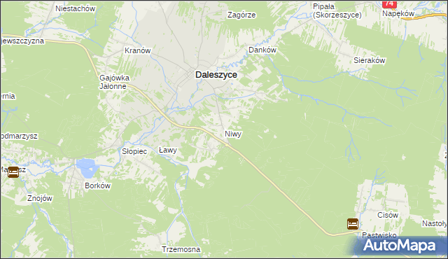 mapa Niwy gmina Daleszyce, Niwy gmina Daleszyce na mapie Targeo