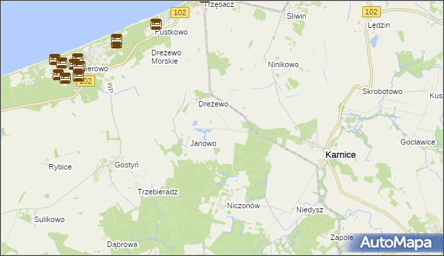 mapa Niwy gmina Karnice, Niwy gmina Karnice na mapie Targeo