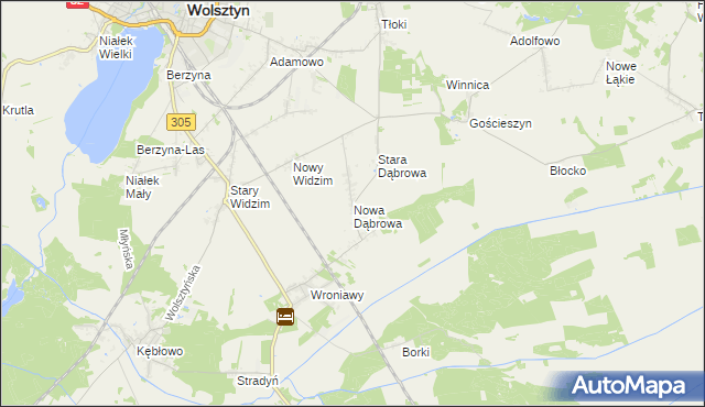 mapa Nowa Dąbrowa gmina Wolsztyn, Nowa Dąbrowa gmina Wolsztyn na mapie Targeo