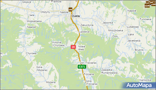 mapa Nowa Wieś gmina Dukla, Nowa Wieś gmina Dukla na mapie Targeo