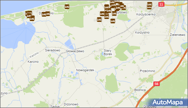 mapa Nowy Borek gmina Kołobrzeg, Nowy Borek gmina Kołobrzeg na mapie Targeo