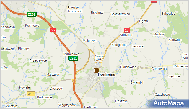 mapa Nowy Dwór gmina Trzebnica, Nowy Dwór gmina Trzebnica na mapie Targeo