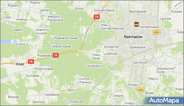 mapa Nowy Świat gmina Bełchatów, Nowy Świat gmina Bełchatów na mapie Targeo