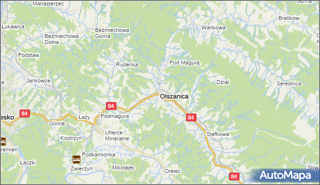 mapa Olszanica powiat leski, Olszanica powiat leski na mapie Targeo