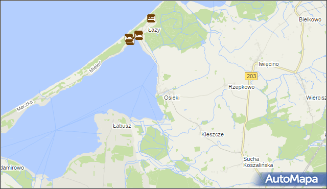 mapa Osieki gmina Sianów, Osieki gmina Sianów na mapie Targeo