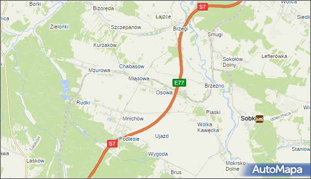 mapa Osowa gmina Sobków, Osowa gmina Sobków na mapie Targeo