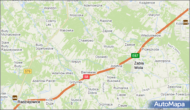 mapa Osowiec gmina Żabia Wola, Osowiec gmina Żabia Wola na mapie Targeo
