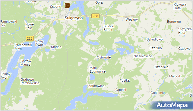 mapa Ostrowite gmina Sulęczyno, Ostrowite gmina Sulęczyno na mapie Targeo