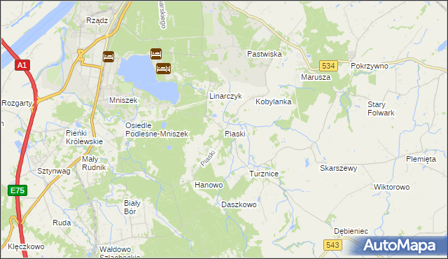 mapa Piaski gmina Grudziądz, Piaski gmina Grudziądz na mapie Targeo