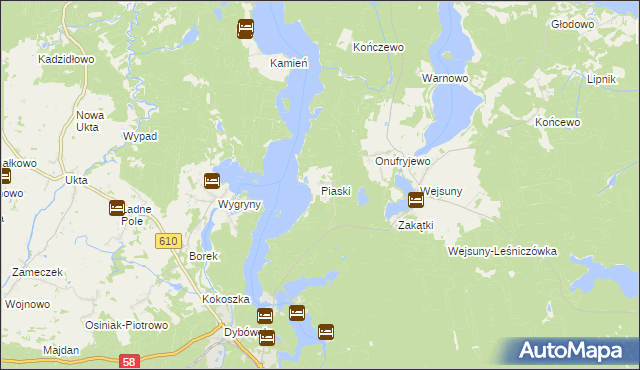 mapa Piaski gmina Ruciane-Nida, Piaski gmina Ruciane-Nida na mapie Targeo