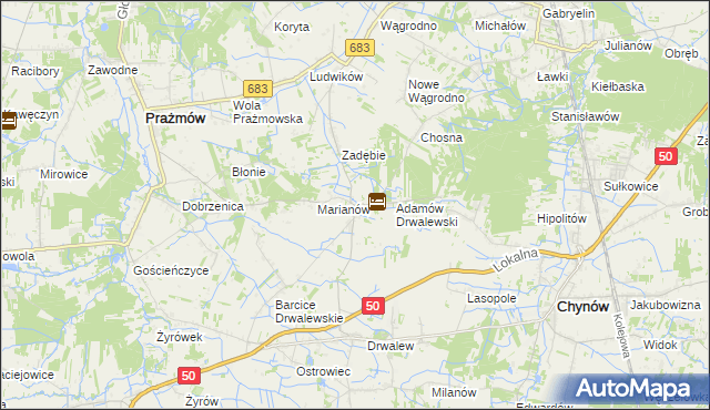 mapa Pieczyska gmina Chynów, Pieczyska gmina Chynów na mapie Targeo