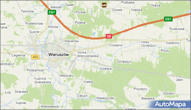 mapa Pieczyska gmina Wieruszów, Pieczyska gmina Wieruszów na mapie Targeo
