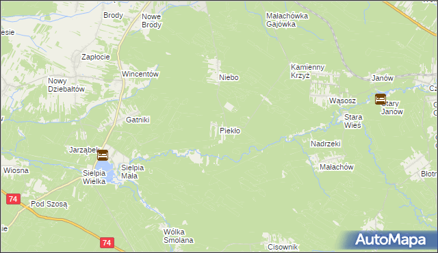 mapa Piekło gmina Końskie, Piekło gmina Końskie na mapie Targeo