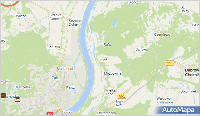 mapa Pień gmina Dąbrowa Chełmińska, Pień gmina Dąbrowa Chełmińska na mapie Targeo