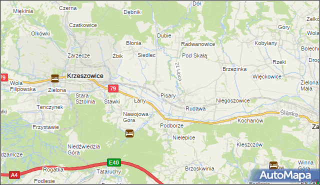 mapa Pisary gmina Zabierzów, Pisary gmina Zabierzów na mapie Targeo