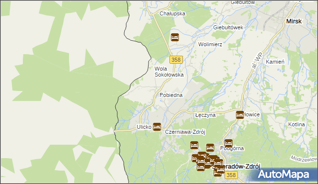 mapa Pobiedna gmina Leśna, Pobiedna gmina Leśna na mapie Targeo