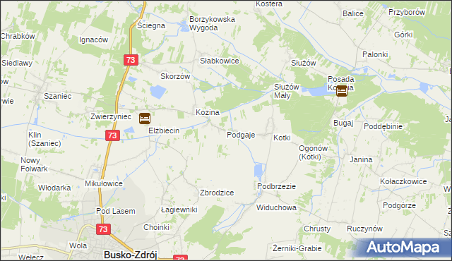 mapa Podgaje gmina Busko-Zdrój, Podgaje gmina Busko-Zdrój na mapie Targeo