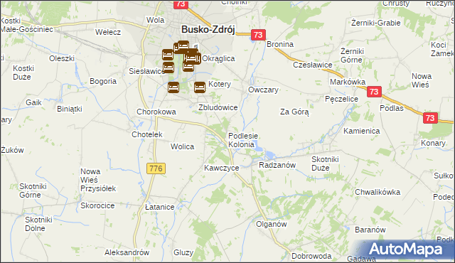 mapa Podlesie Kolonia gmina Busko-Zdrój, Podlesie Kolonia gmina Busko-Zdrój na mapie Targeo