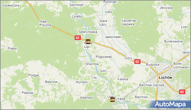 mapa Pogorzelec gmina Łochów, Pogorzelec gmina Łochów na mapie Targeo