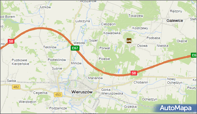 mapa Polesie gmina Wieruszów, Polesie gmina Wieruszów na mapie Targeo