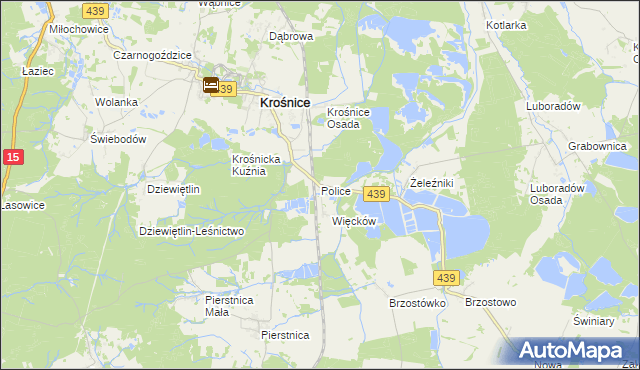 mapa Police gmina Krośnice, Police gmina Krośnice na mapie Targeo