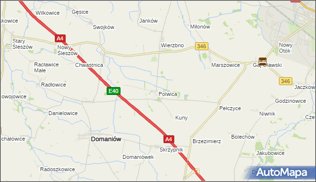 mapa Polwica gmina Domaniów, Polwica gmina Domaniów na mapie Targeo