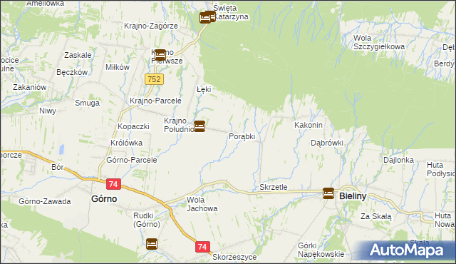 mapa Porąbki gmina Bieliny, Porąbki gmina Bieliny na mapie Targeo