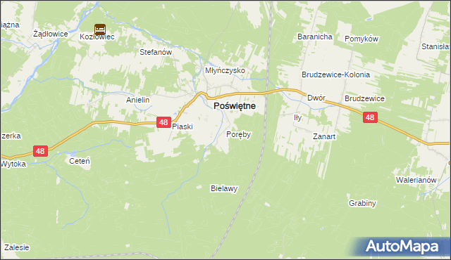mapa Poręby gmina Poświętne, Poręby gmina Poświętne na mapie Targeo