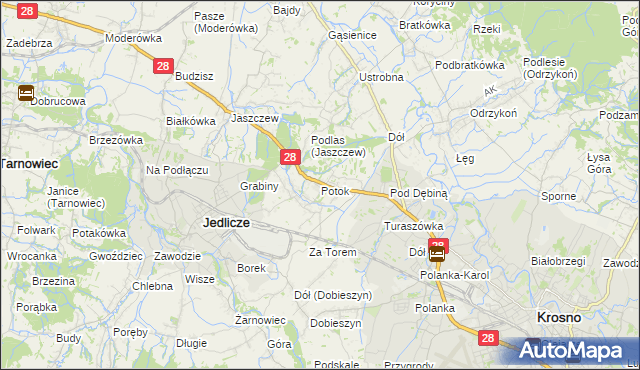 mapa Potok gmina Jedlicze, Potok gmina Jedlicze na mapie Targeo